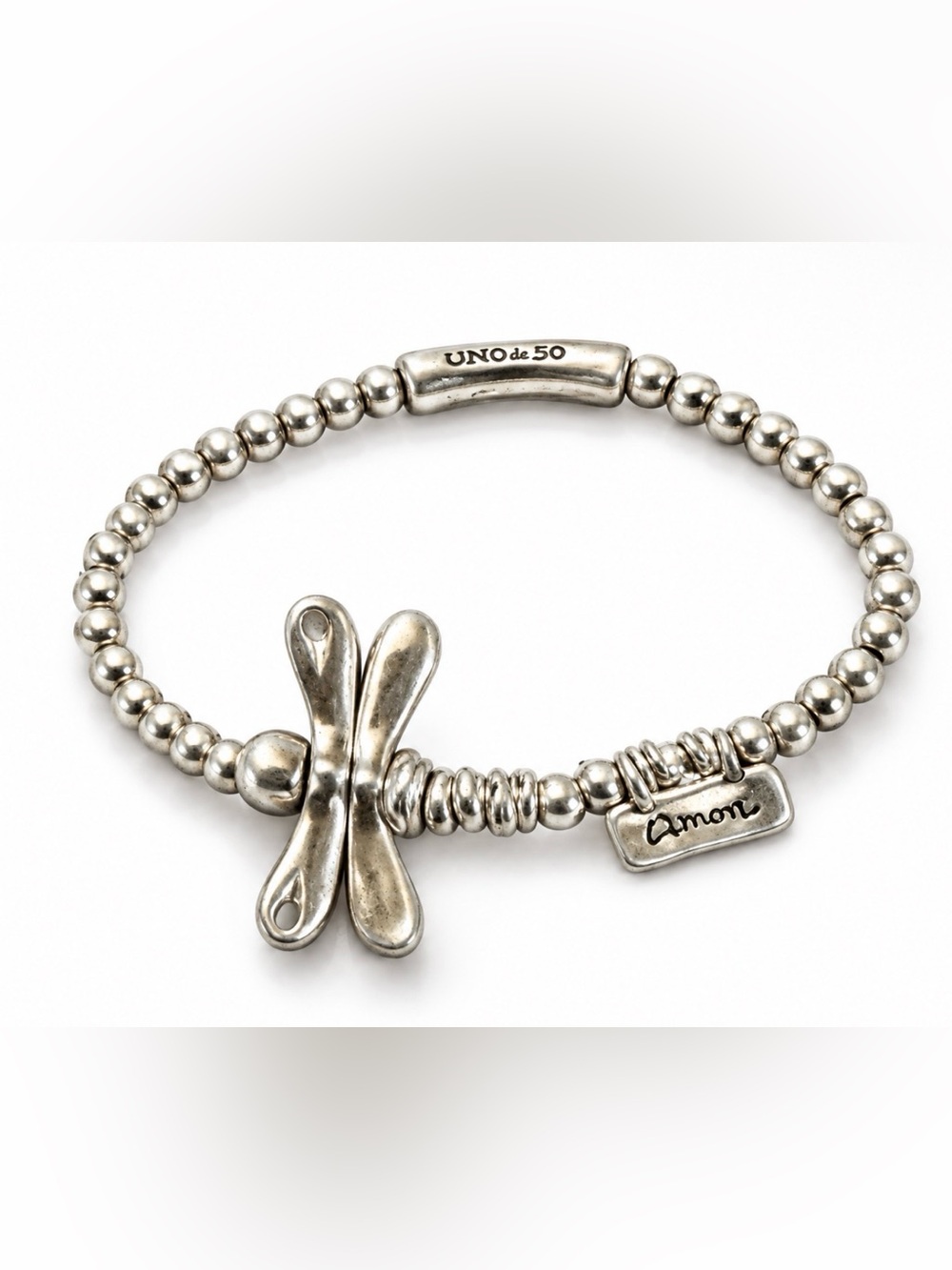 Uno de 50 Silver Beaded Dragon fly Bracelet